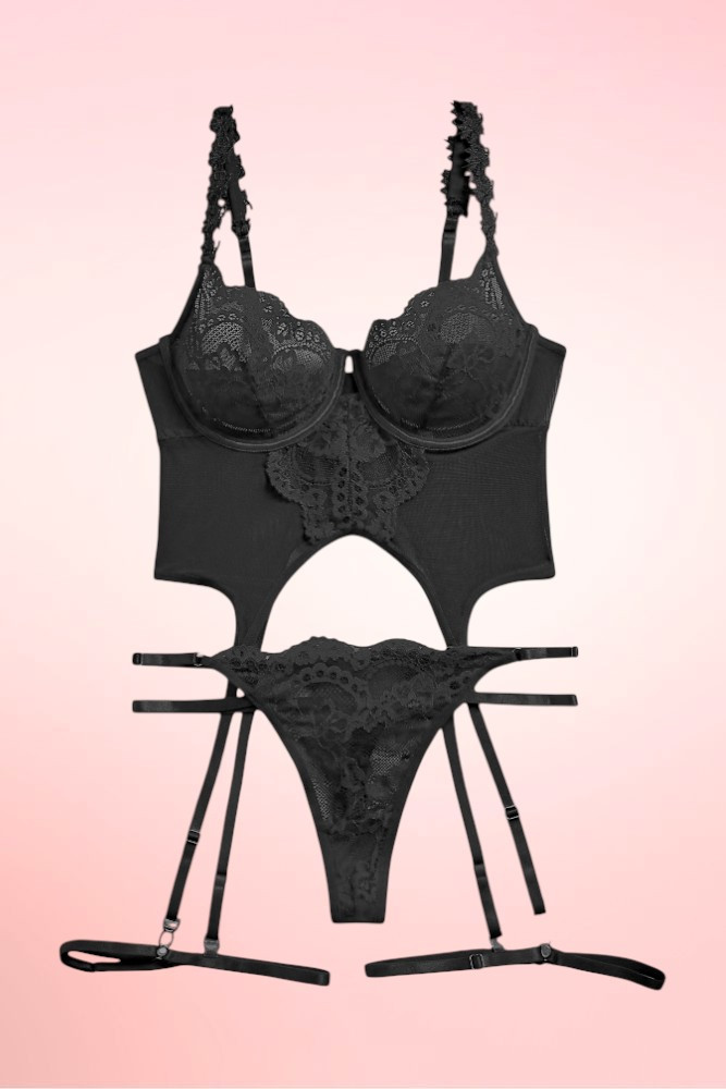 Andrea Black Lace Corset with Garter