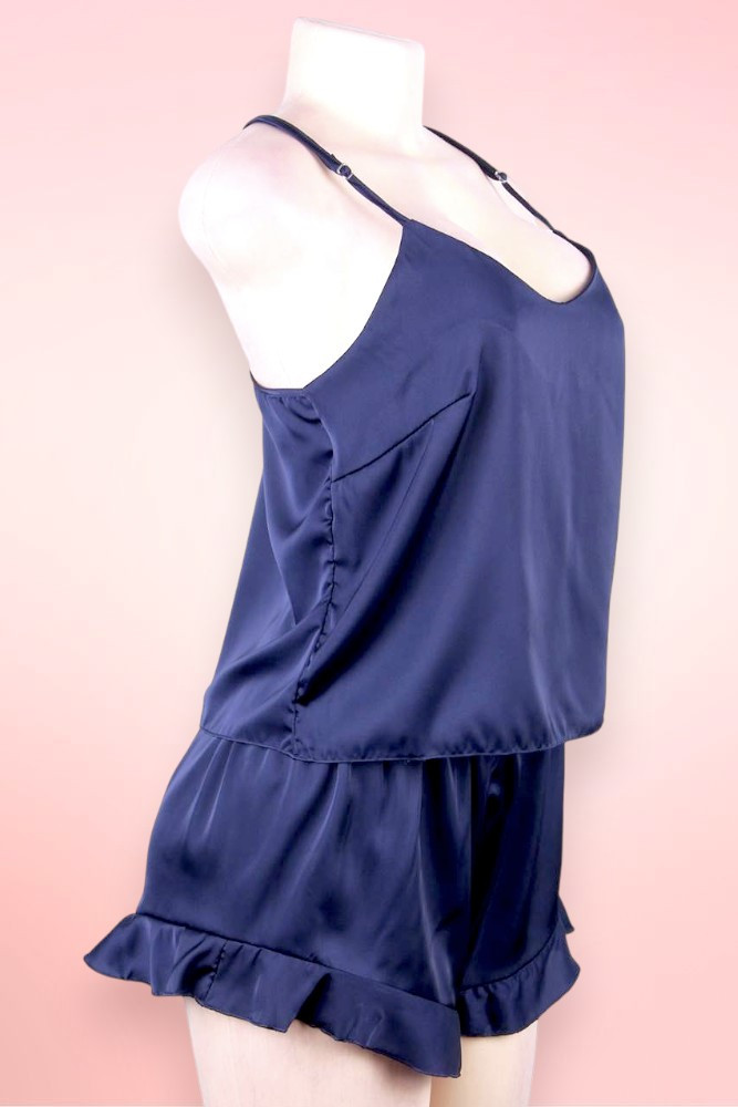 Katrina Navy Satin Plus Size Cami Shorts Set