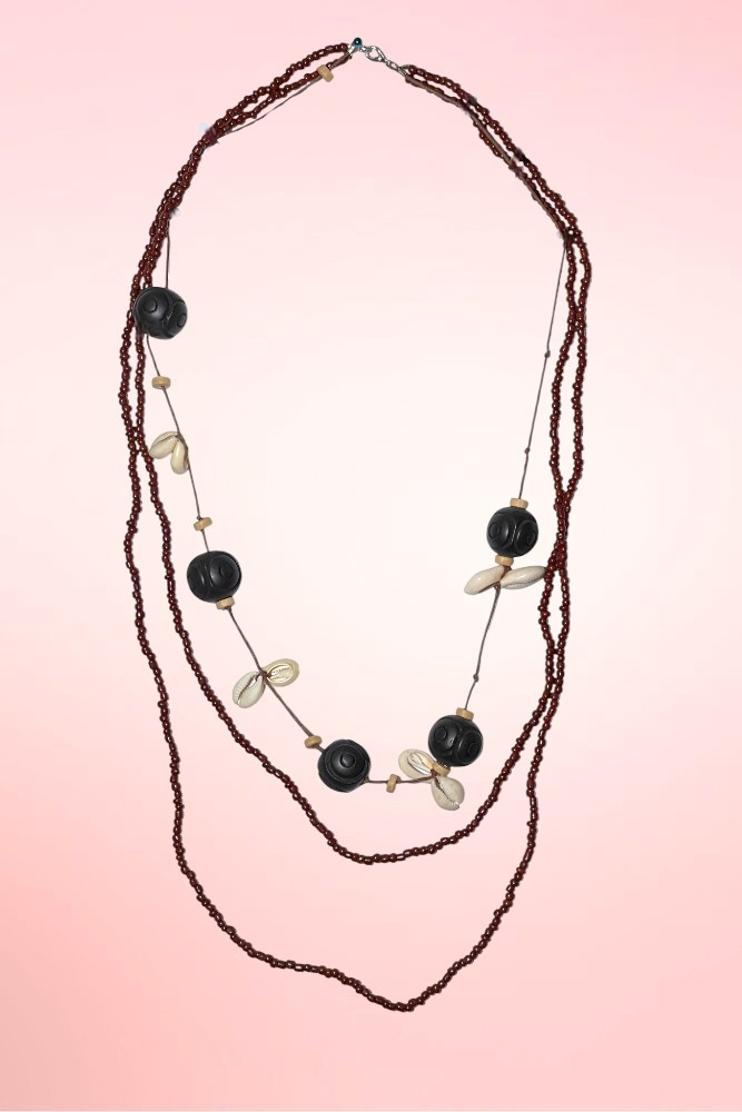 Reef Wood Shell  Multi layer Beaded Necklace.
