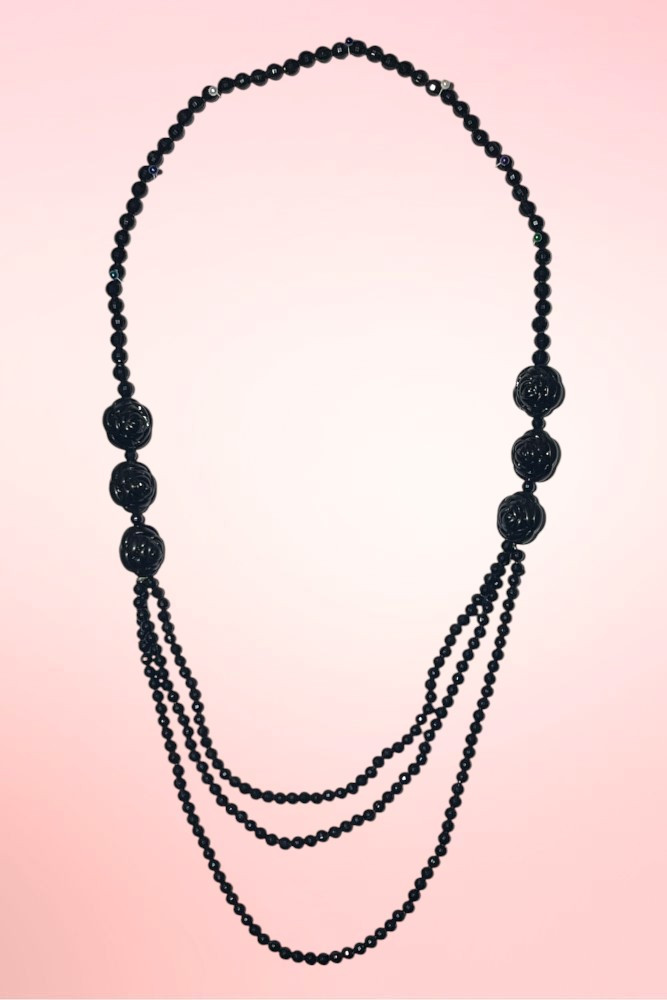 Black Rose Beaded Multi layer BeadedVintage Necklace.