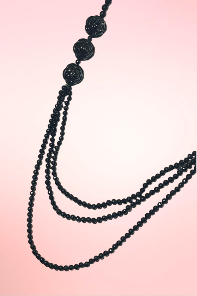 Midnight Rose Black Multi-Strand Vintage Necklace