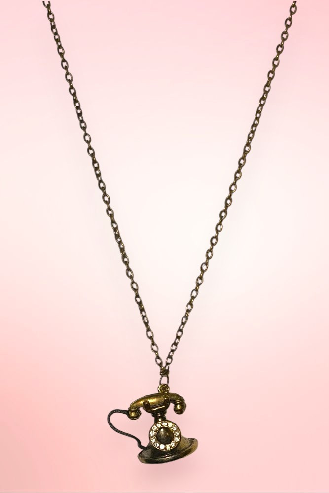 Vintage Telephone Necklace in brass  gold tone.