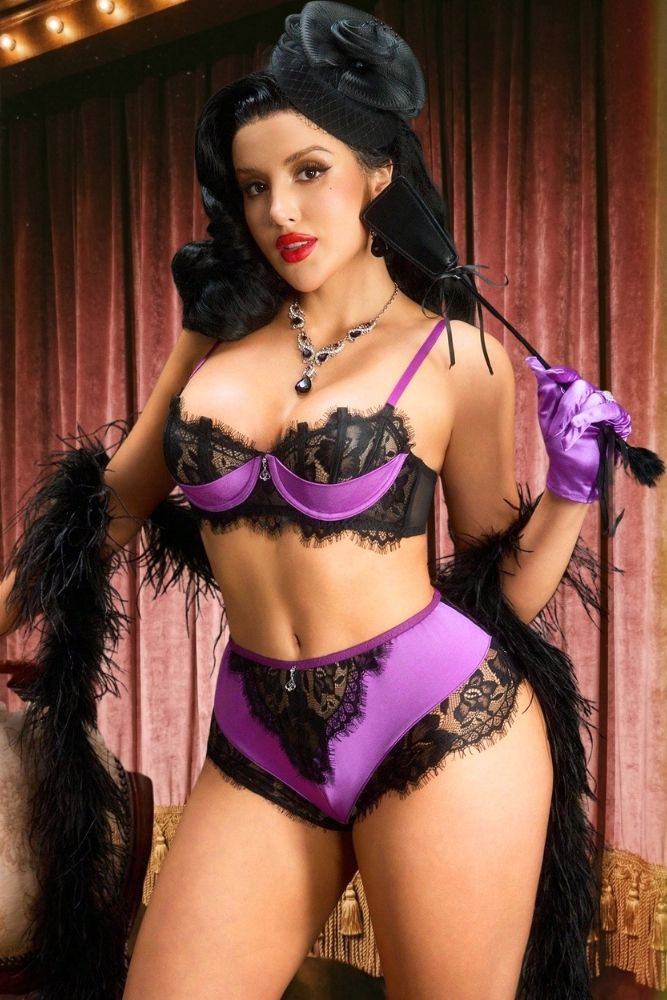 Nadia Purple Satin Bra and Panty Retro Lingerie Set