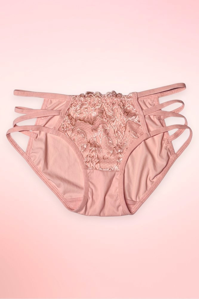 pink strappy lace hipster panty.