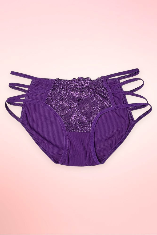Purple strappy lace hipster panty.