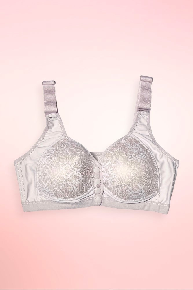 Plus Size Full Coverage Lace Button Front Wireless Bra