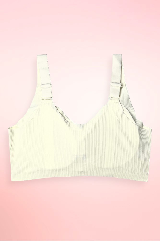 Back Off Cream seamless ribbed wireless bra.