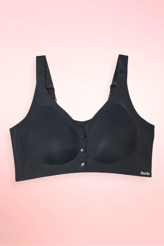 black seamless ribbed wireless bra.