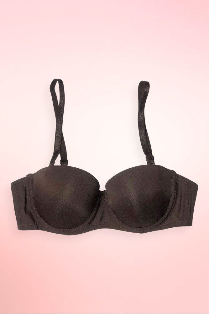 Brown seamless strapless push-up bra.