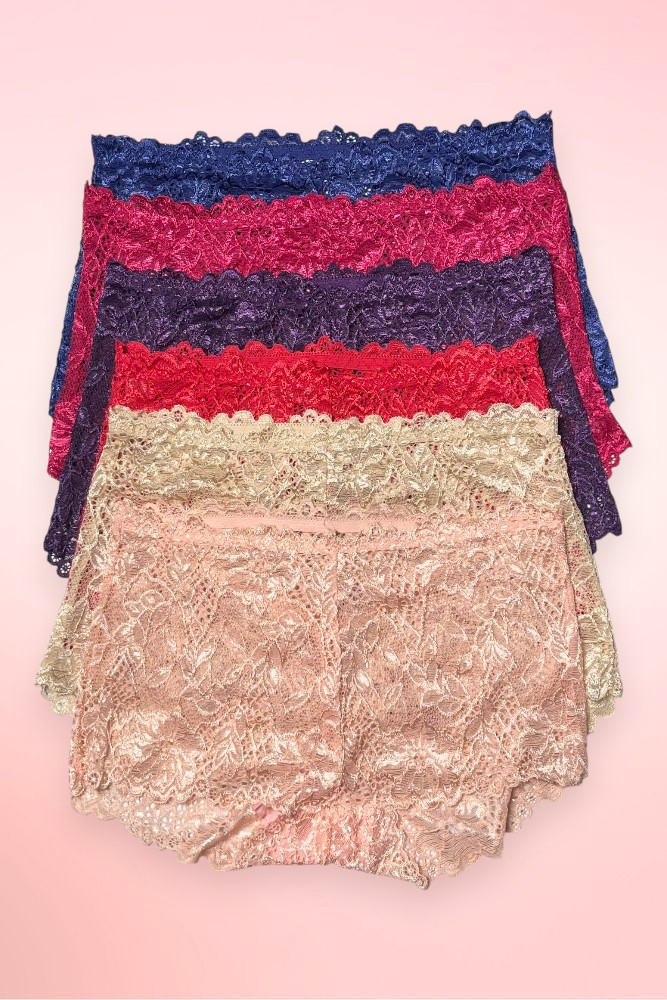 stack of lace boyshort underwear.