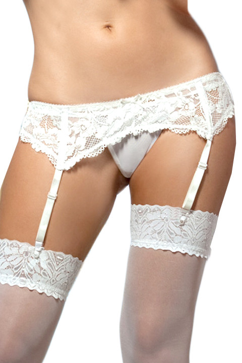 Rita White Lace Bridal Garter Belt and Thong Set