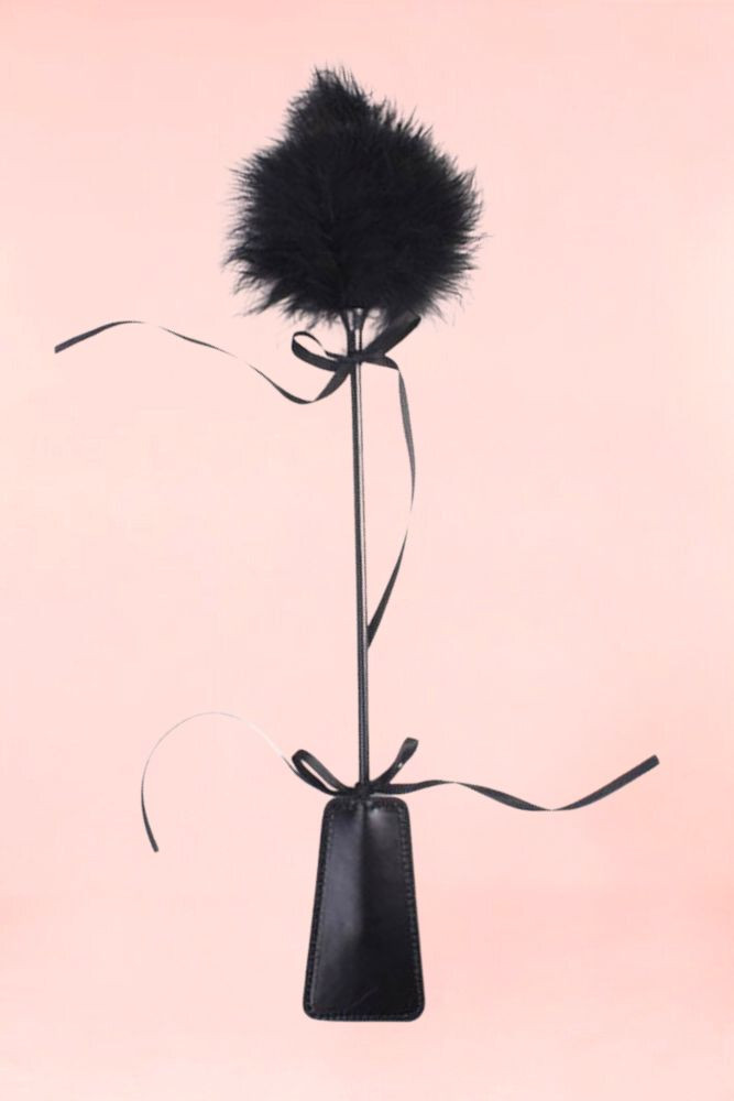 Riding Crop with Black Marabou Feather Tickler