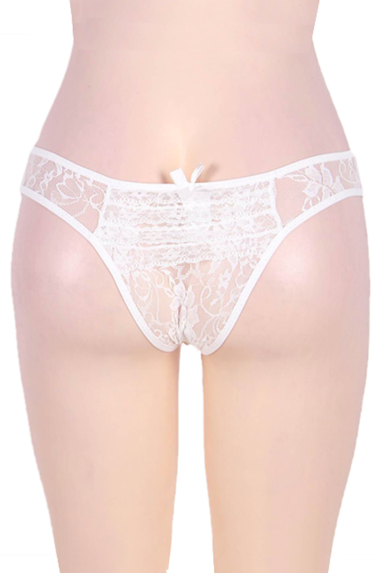 Joy White Ruffle Back Open Crotch Lace Hipster Panty
