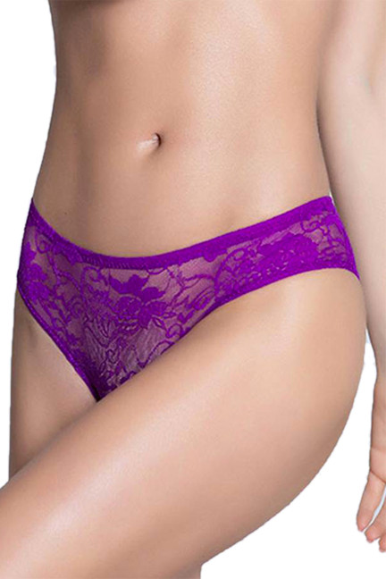 Joy Purple Ruffle Back Open Crotch Lace Hipster Panty