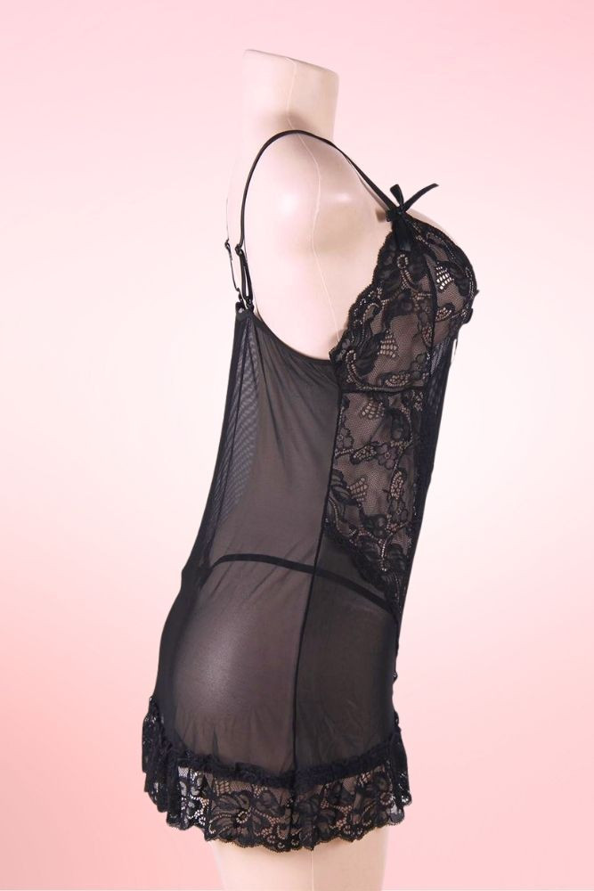 Julia Floral Plus Size Black Lace Nightie