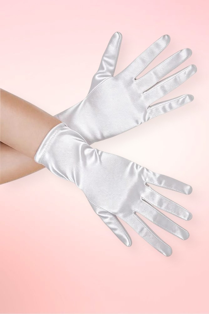 White Short Satin Gloves