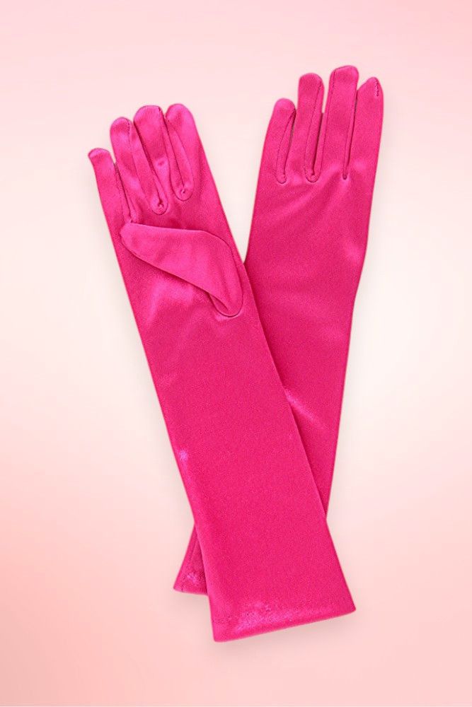 Long Fuchsia Pink Satin Gloves 14 Inches