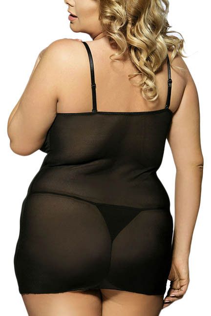 Lyla Black Faux Leather and Lace Chemise Plus Size