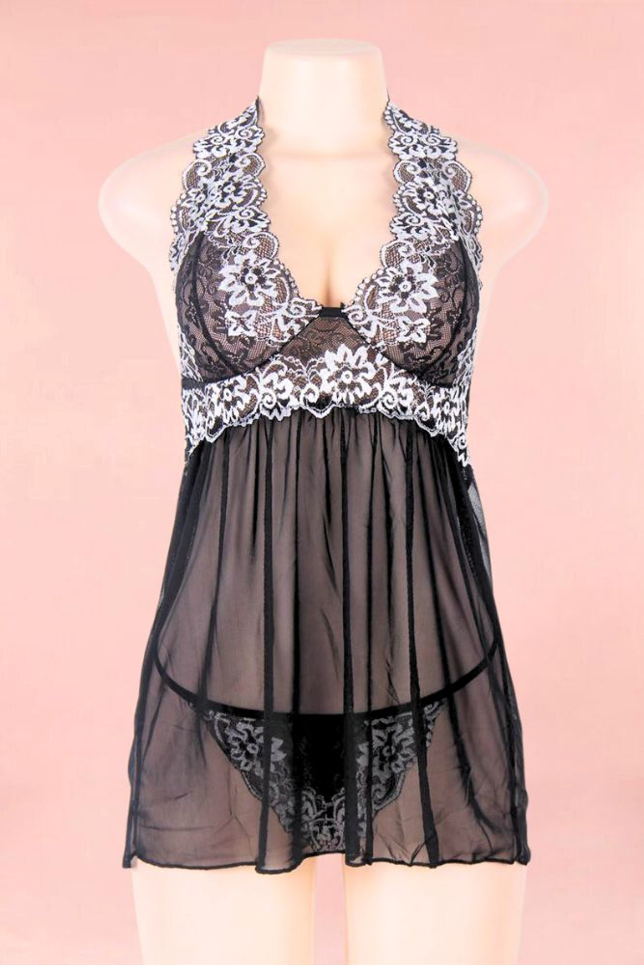 Back Ada Halter Babydoll Nightie Lingerie  actual product picture on a mannequin front view 