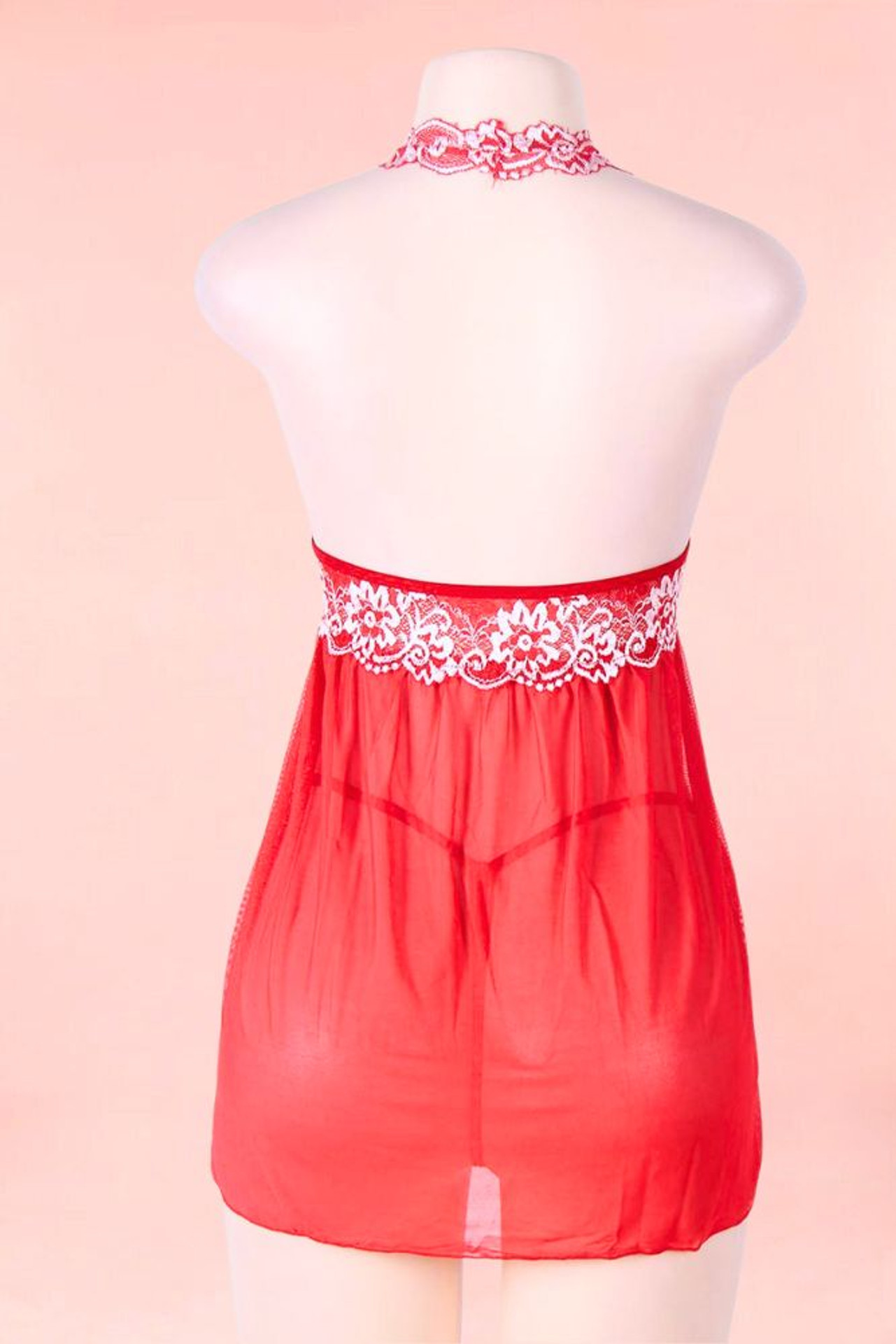 Ada Red Plus Size Nighties Babydoll Lingerie  actual product picture on a mannequin backview 