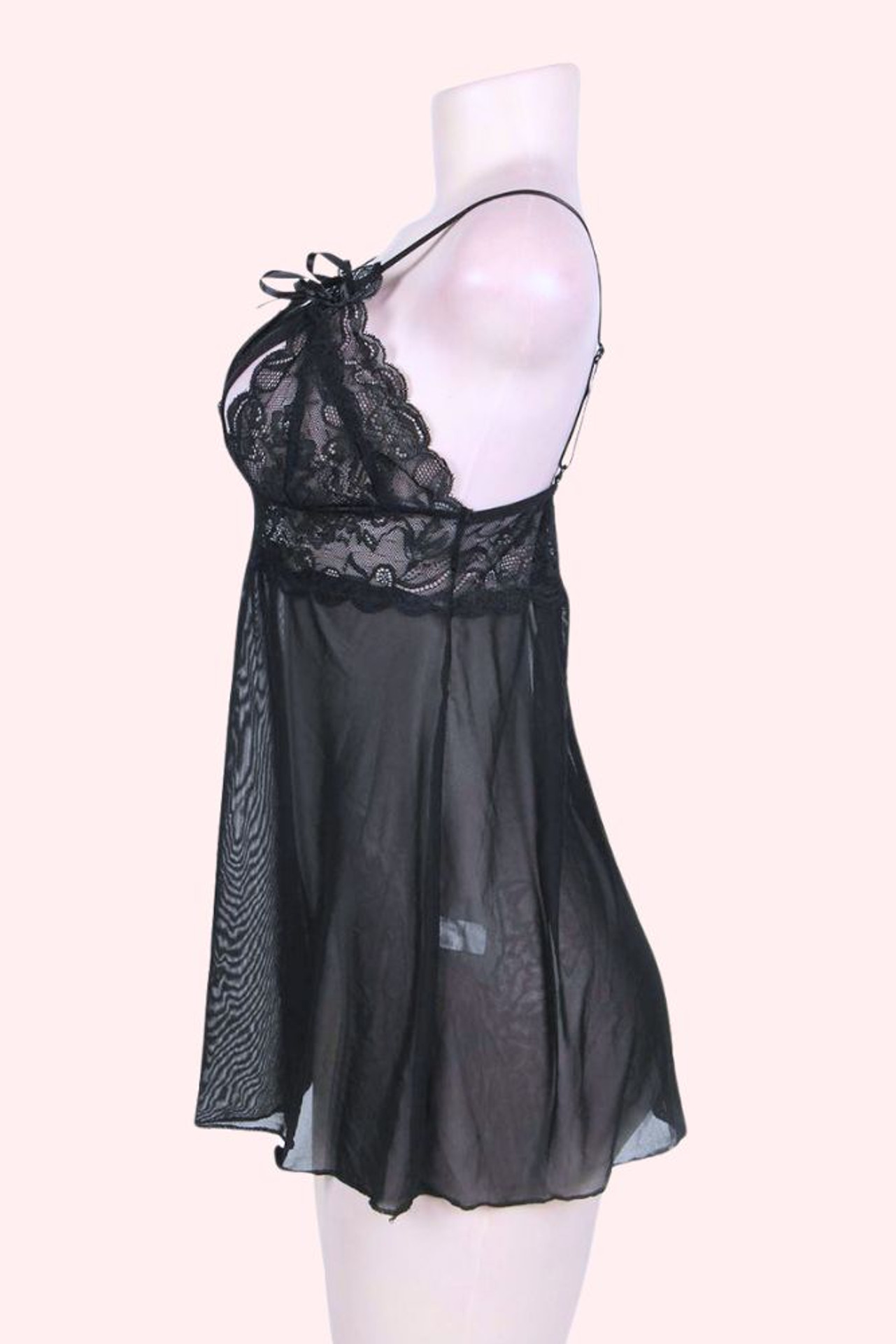 Adora Black Babydoll Lingerie with Slit Cups