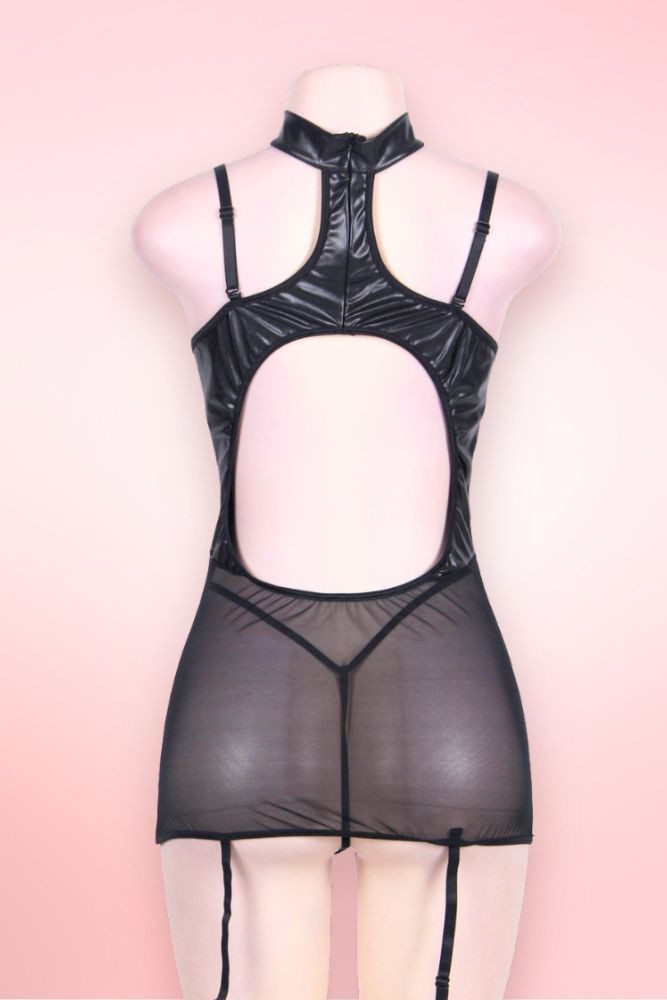 Domina Vinyl and Lace Garter Chemise Bondage Lingerie