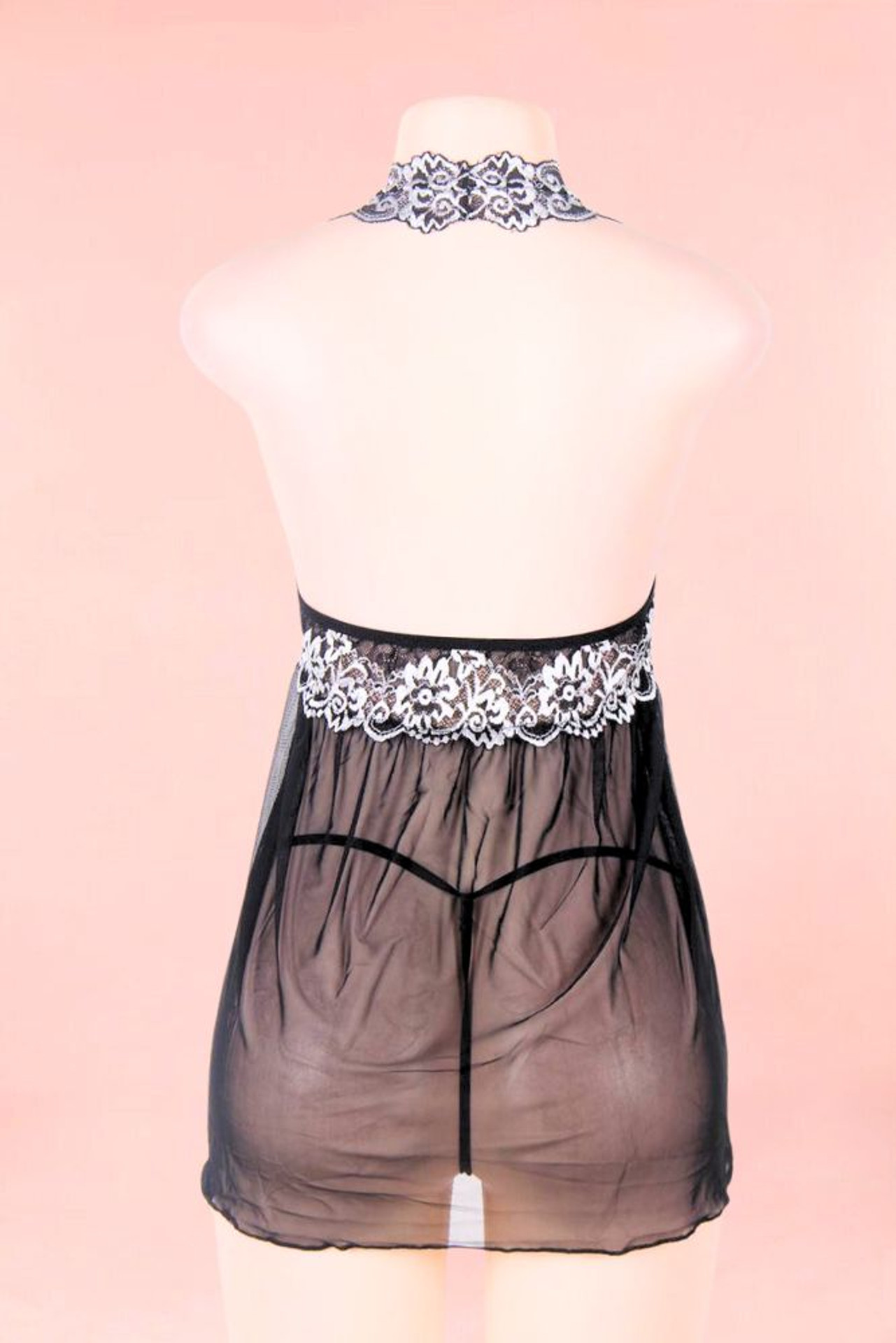 Ada Black Plus Size Nighties Babydoll Lingerie  actual product picture on a mannequin backview 