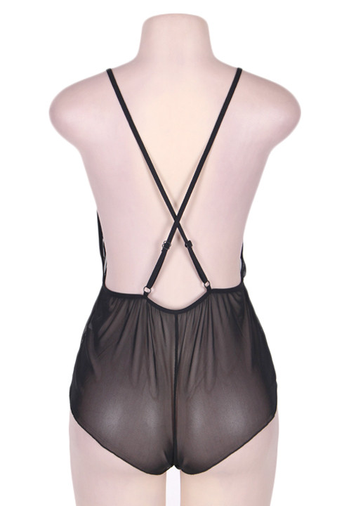 Jacques Black Chiffon Cross Back Plunging Romper Teddy  Plus Size