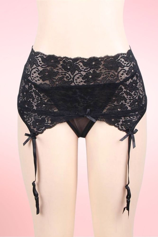 Gertie Retro High Waist Black Lace Garter Belt