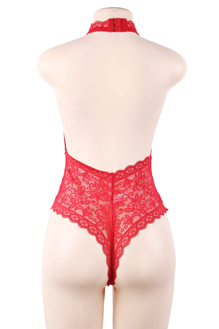 Zoe Red Lace Keyhole Bodysuit Teddy
