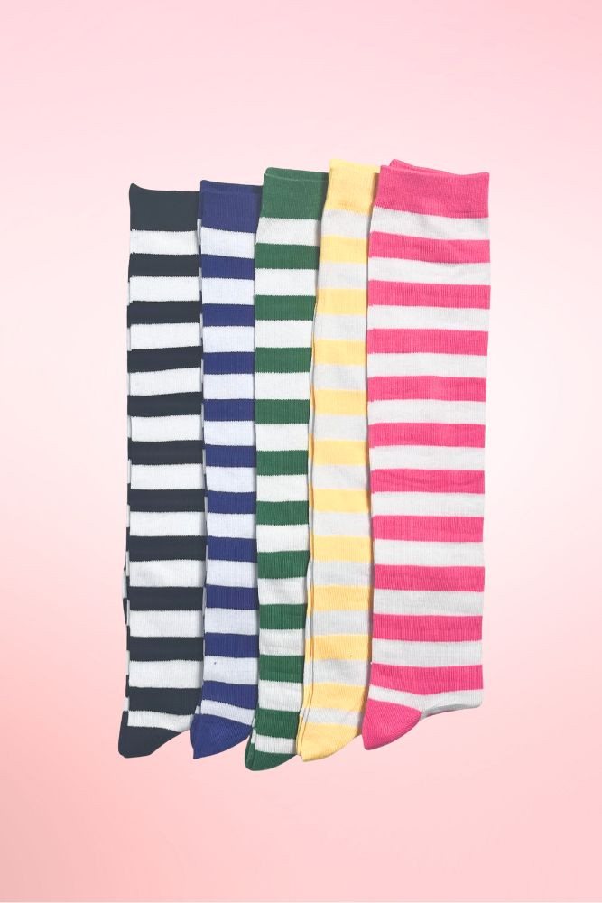 Striped Color Over the Knee High Long Poly Cotton Socks