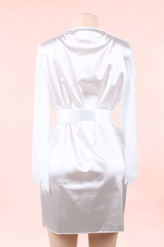 Emy White Satin Lace Bridal Robe Set