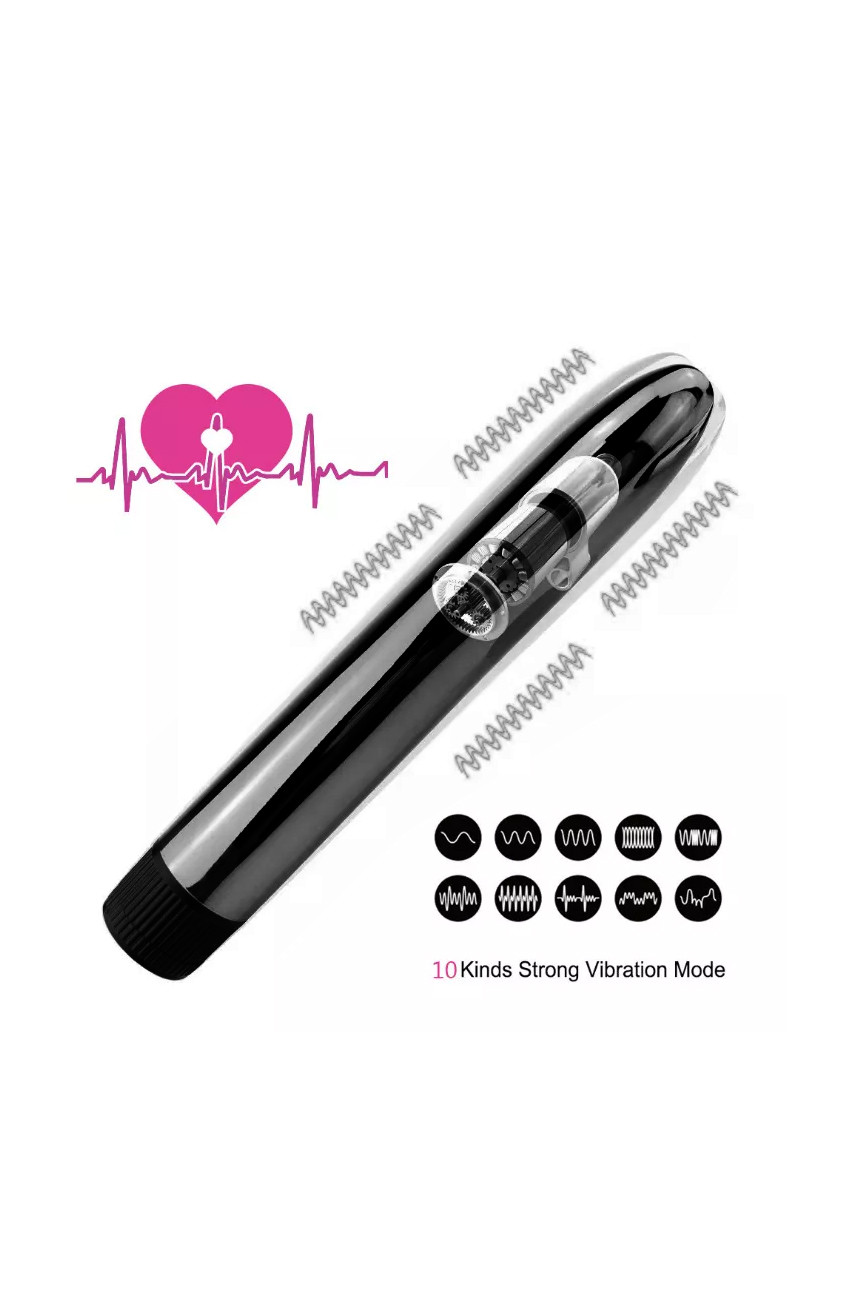6 inch Black Slimline Bullet 10 Vibrating Mode Dildo