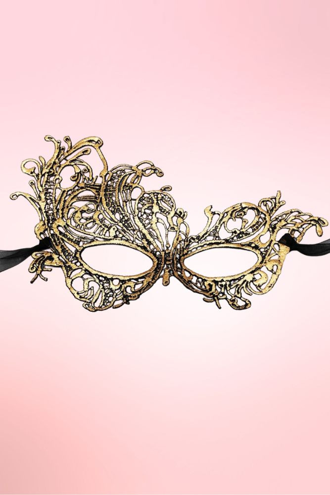 Livia gold metallic lace mask.
