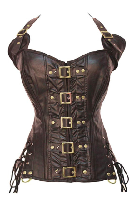 Brown Buckle Vinyl Steampunk Halter Corset
