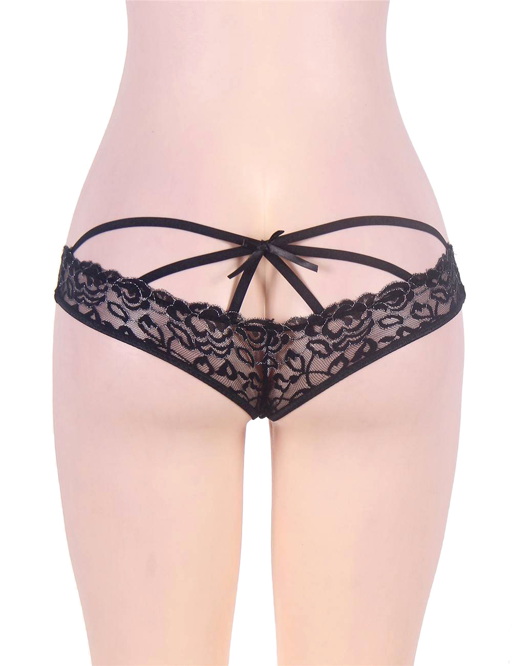 Mae Black Lace Strappy Back Open Crotch Panty