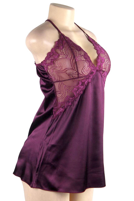 Gilian Purple Satin Lace Sleep Chemise