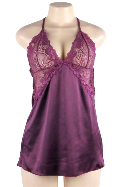 Gilian Purple Satin Lace Sleep Chemise