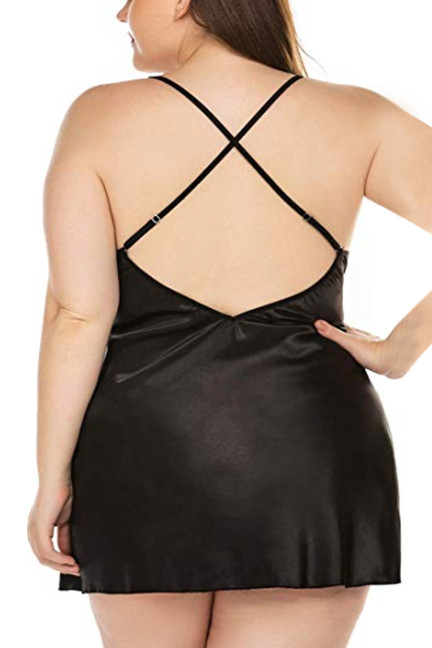  Gilian Black Satin Lace Sleep Chemise