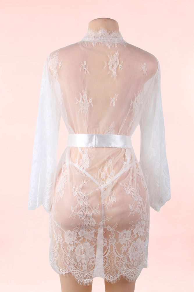 Debbie White Plus Size Lace Bridal Robe