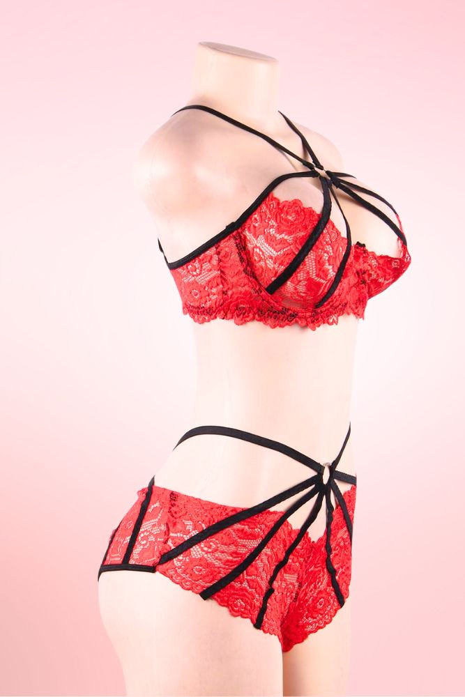 Morgana Red Bralette Strappy Panty Lingerie Set