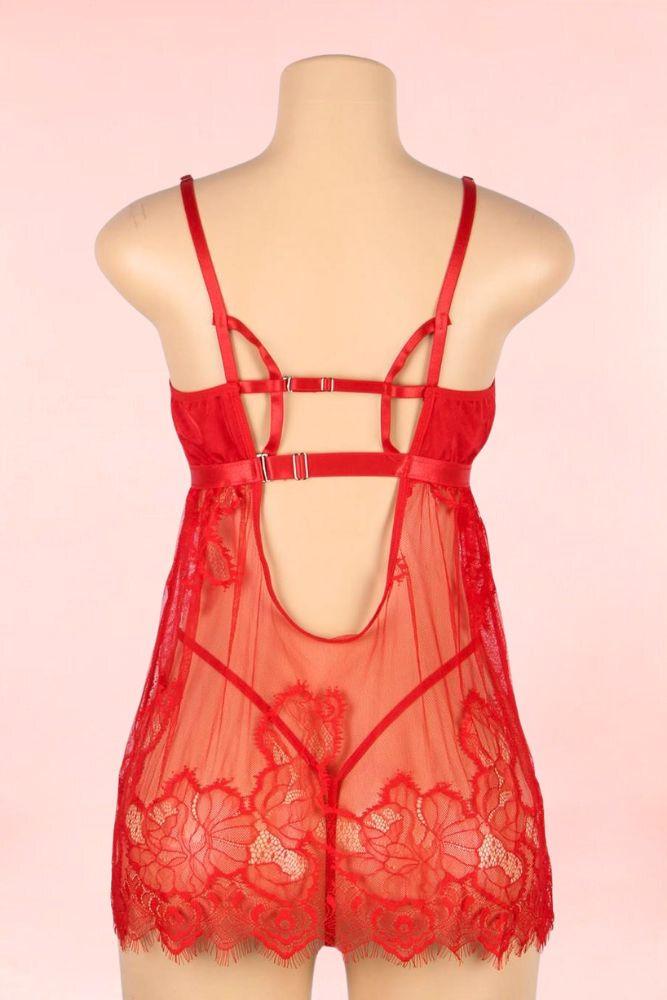 Riley Red Lace Flyaway  Babydoll