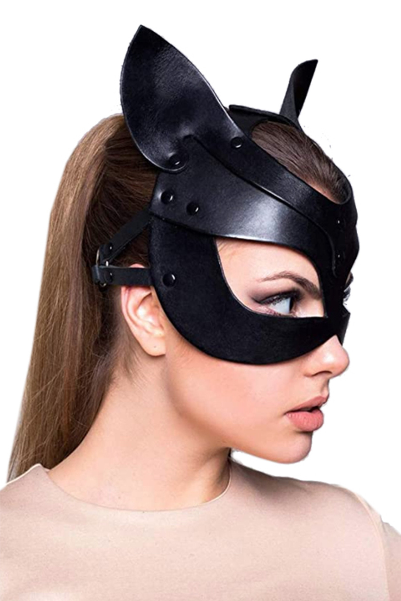 Cat Woman Faux Leather Bondage Mask