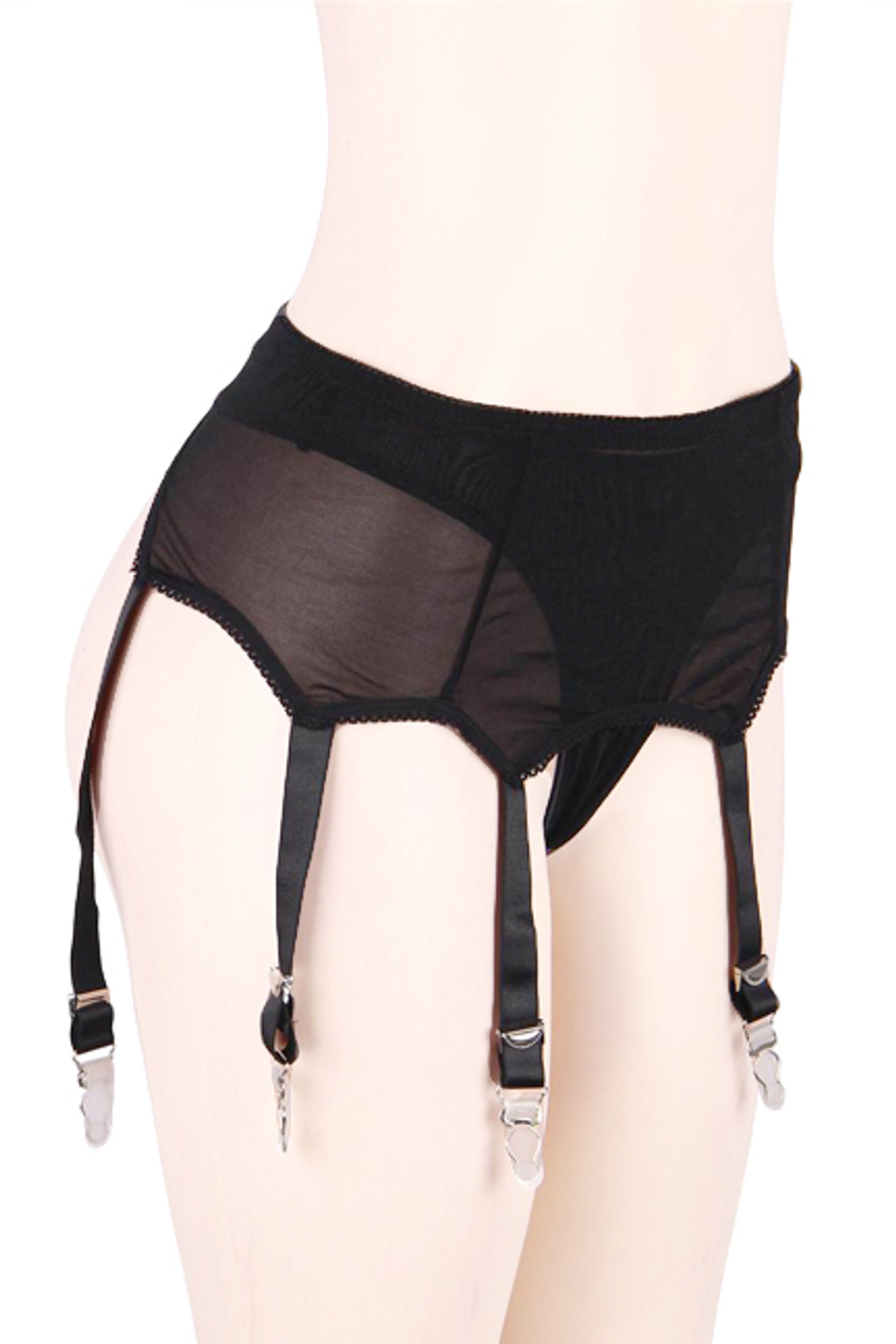 Bianca Black Mesh Retro Garter Belt Panty Set Plus