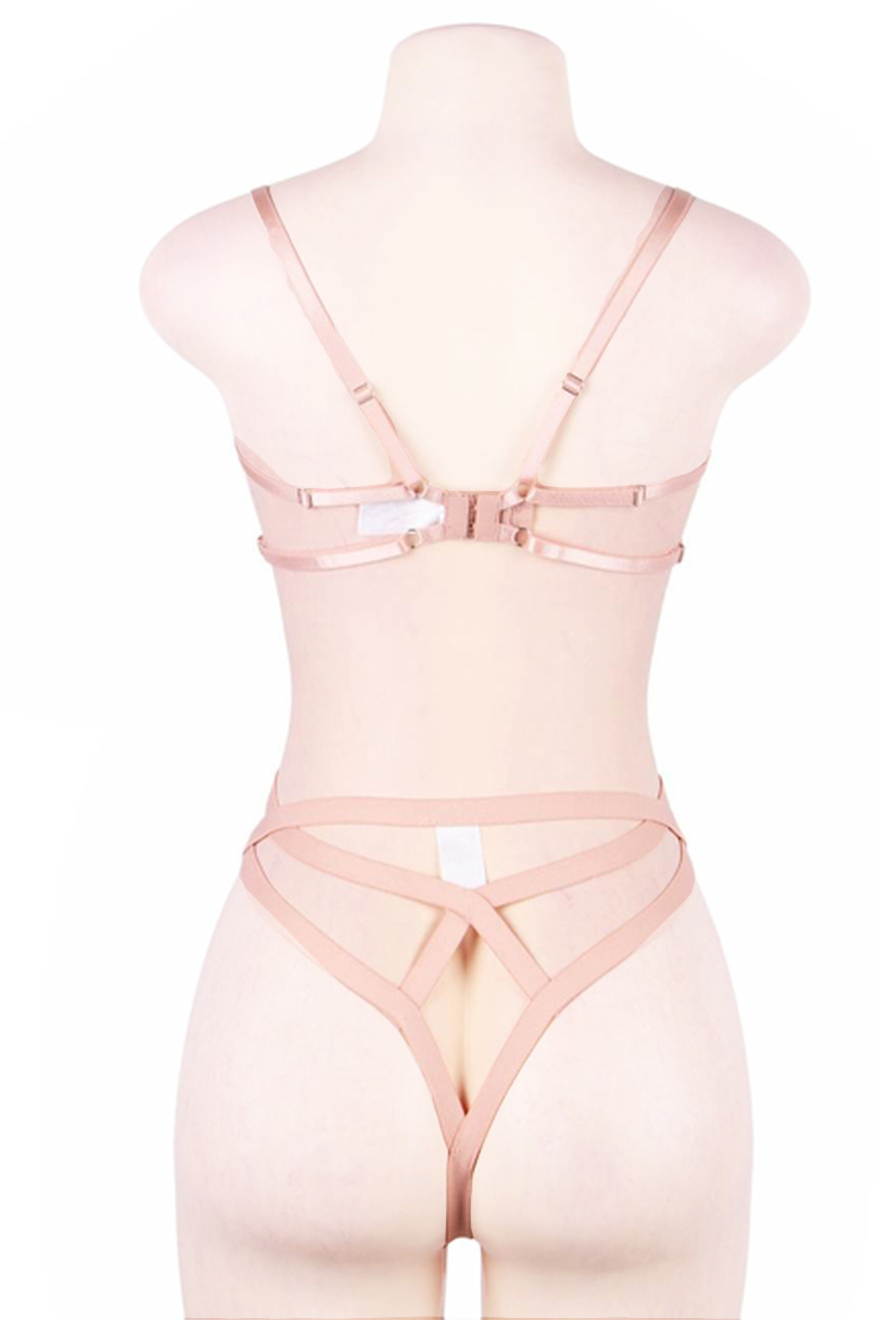 Natalia Pink open cup Crotchless panty Lingerie set  actual product picture on a mannequin backview 