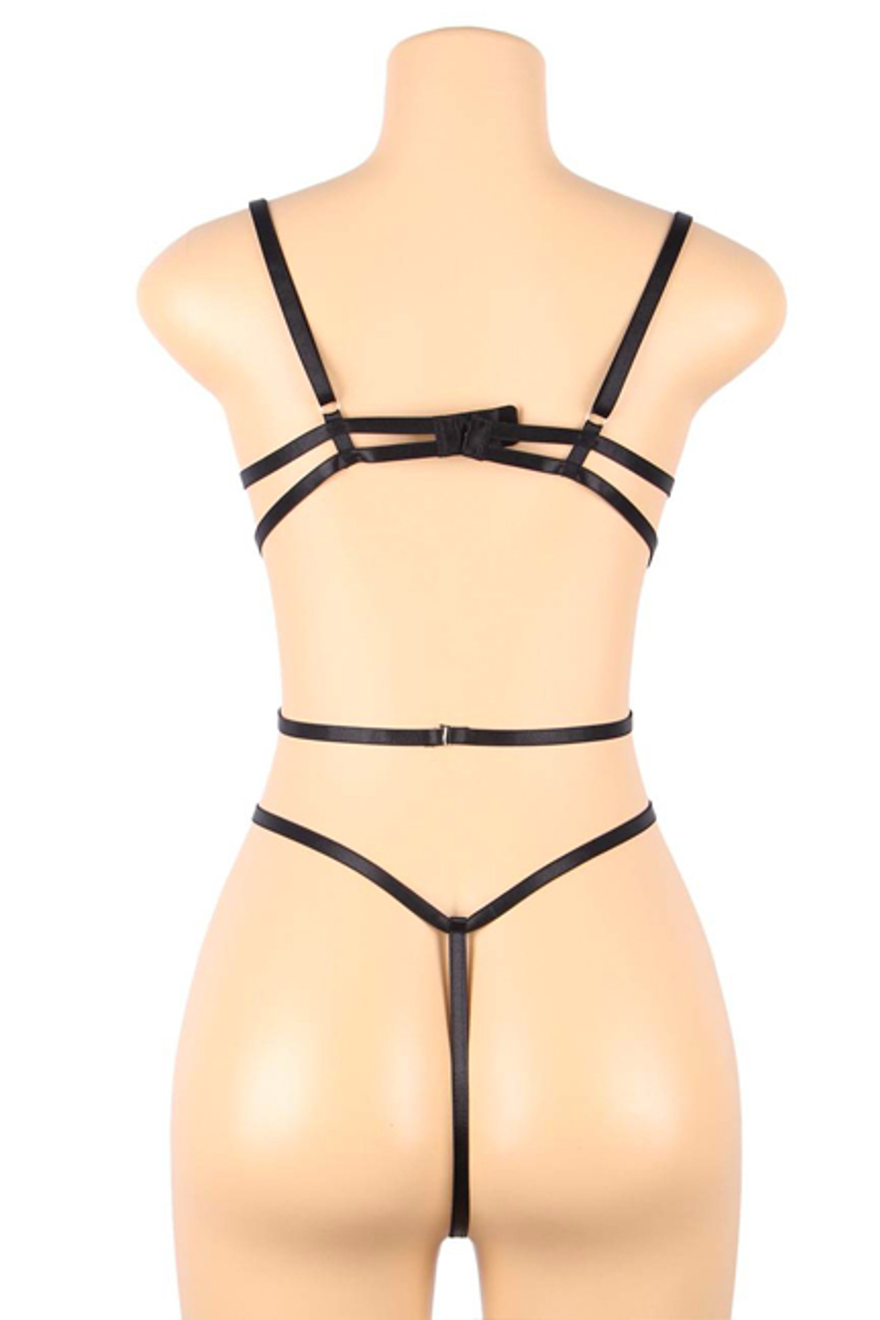 Nora Black Strappy Caged Embroidered Teddy