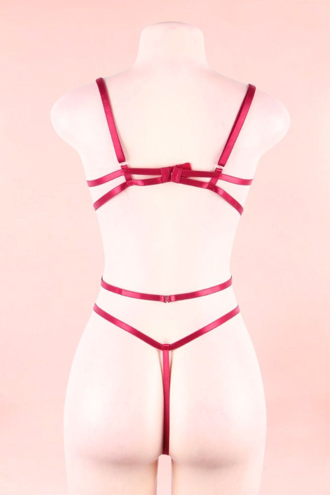 Nora Maroon Strappy Caged Embroidered Teddy Plus Size