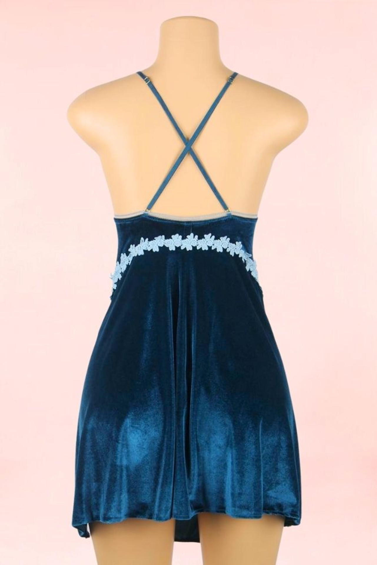 Vicky Teal Velour Luxe Side Slit Chemise 