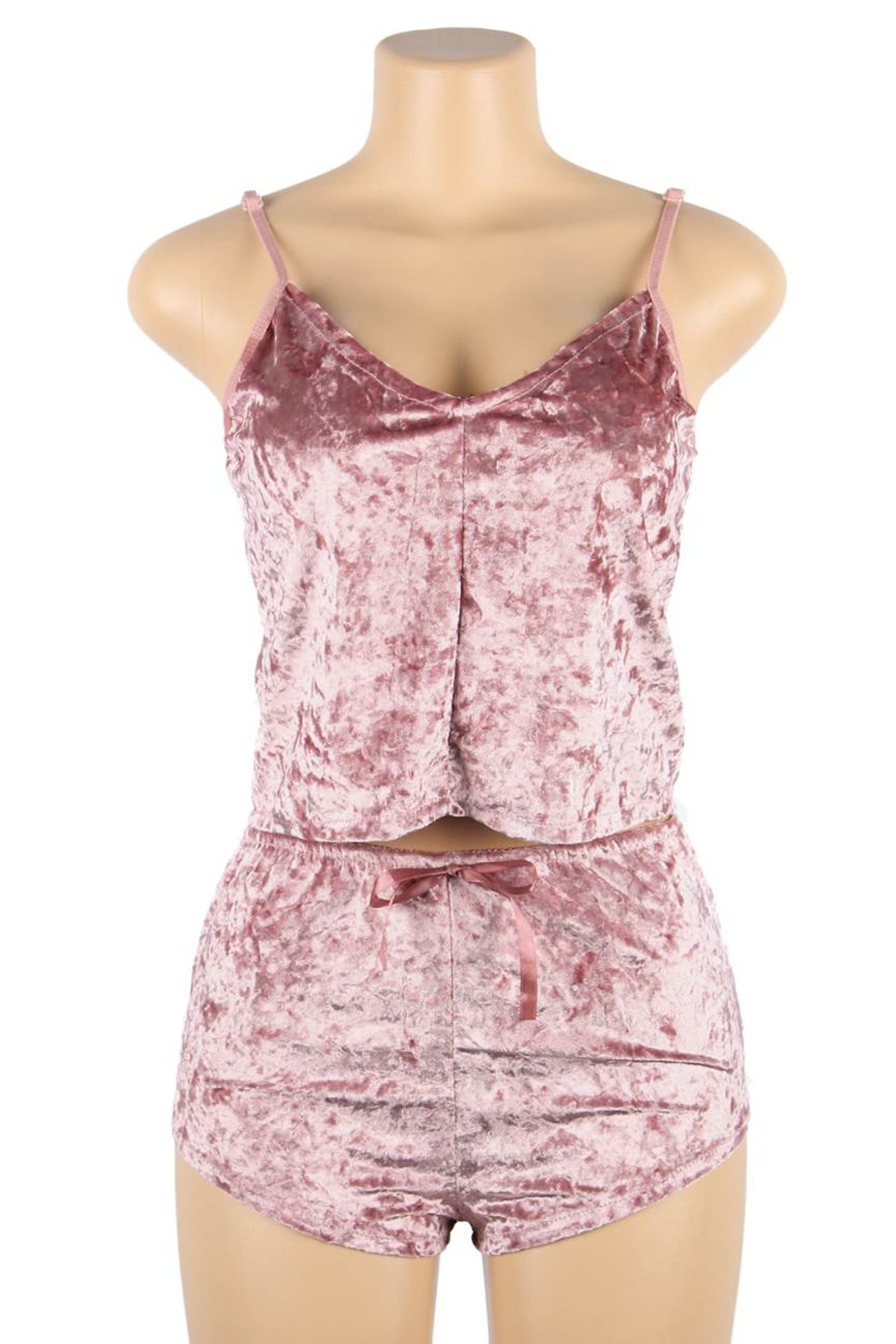 Viola Pink Velvet Cami and Shorts Lingerie Set Plus Size