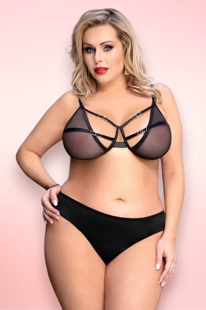 Eden Black Mesh Plus Size Bra and Panty Set.